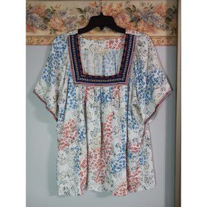 Farmers Market XL Floral Embroidered Charmingart Flowy Colorful Boho Shirt